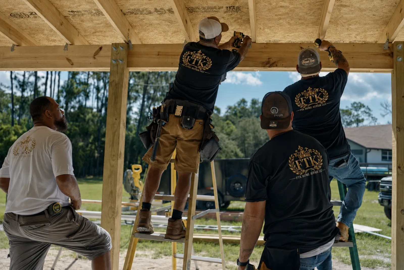 Carpentry in Lake Wales, FL · FTK crew framing a porch ceiling