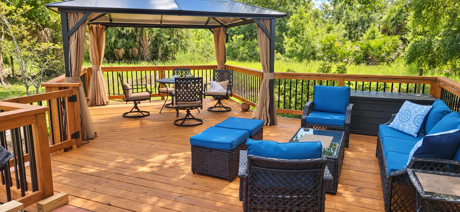 Completed wood deck with gazebo and outdoor seating published by FTK
